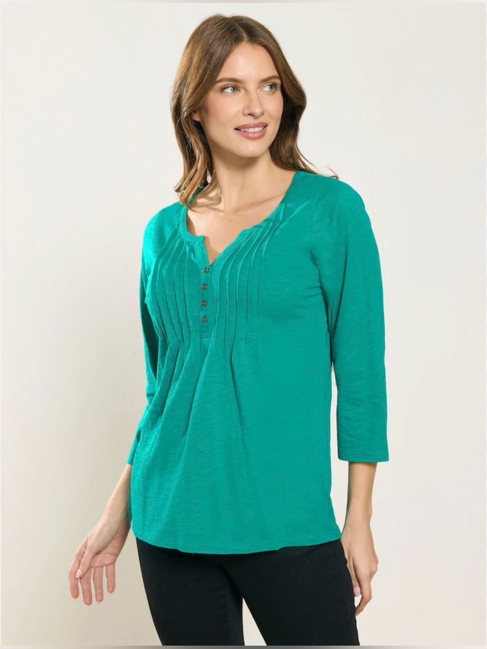 L.L. Bean Teal Pintuck Henley Top